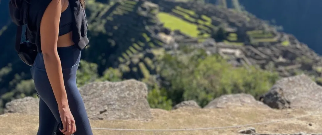 Natasha above the terraces of Machu Picchu